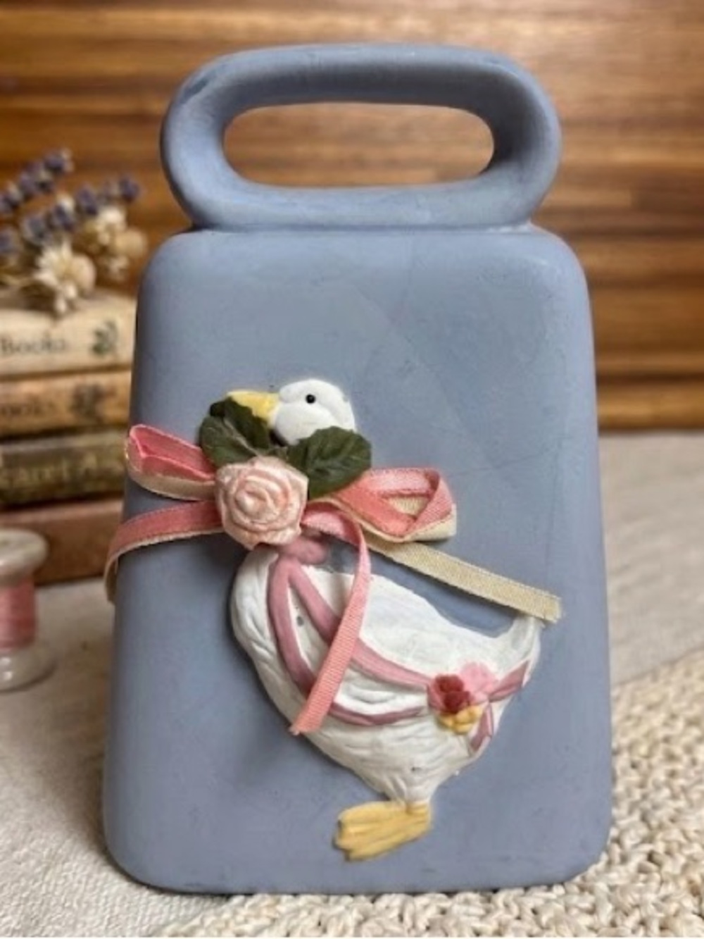 Vintage 1989 Trippies Inc Duck Bell Figurine Blue Farmhouse Cottagecore goose